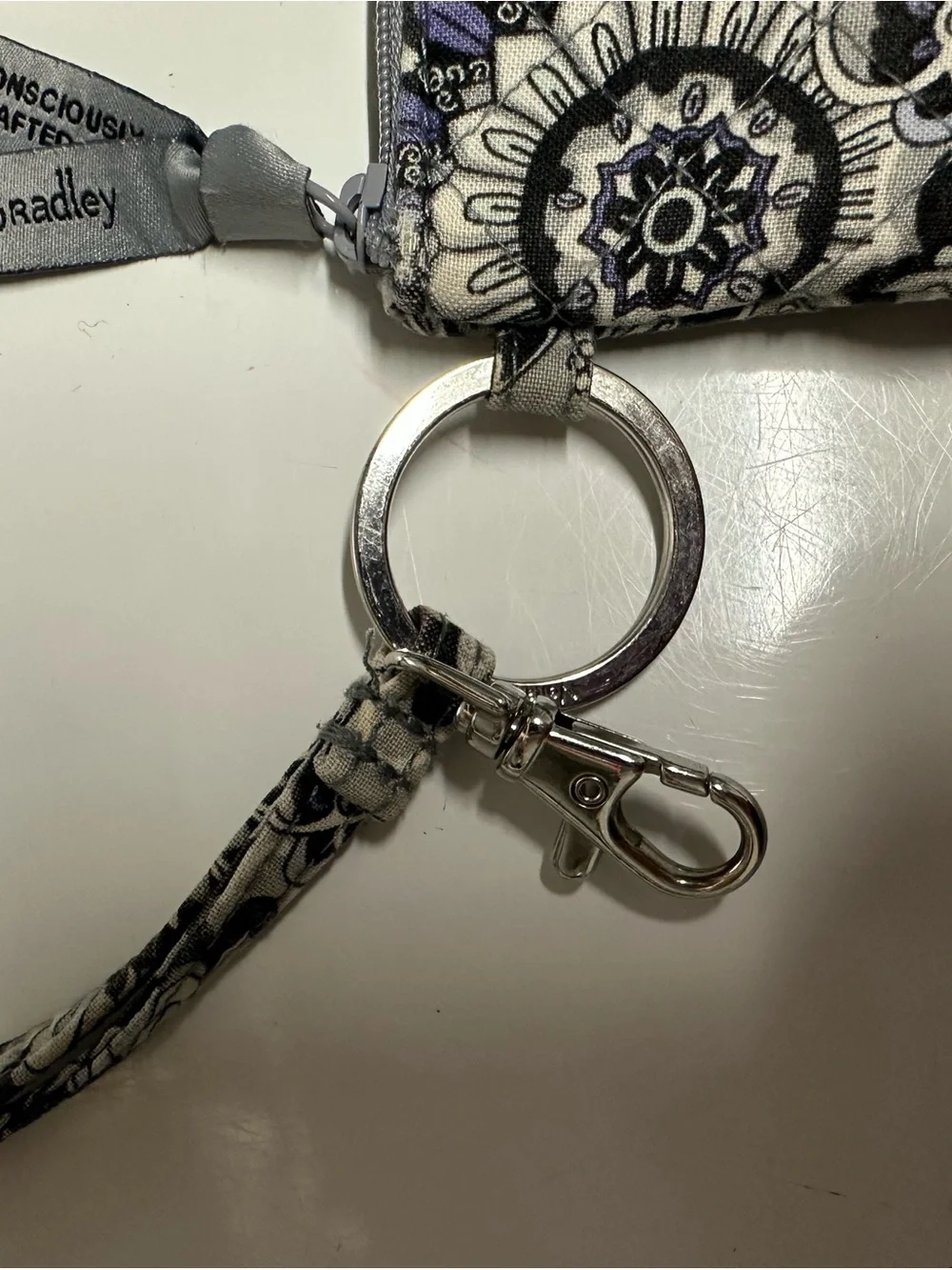 Vera Bradley Gray & Lavender Floral Quilted Wristlet Key Pouch